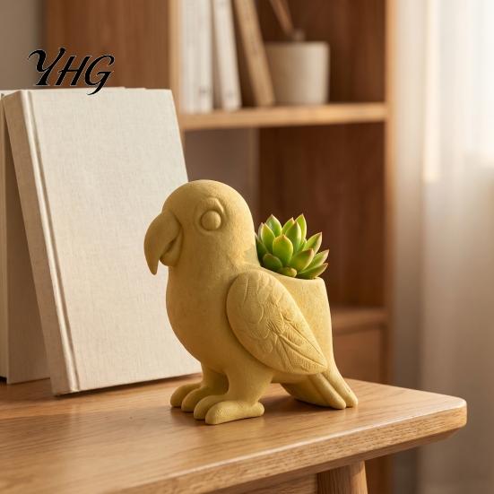 Ceramic Style Garden Ornament 3D Printed Parrot Flower Pot, Creative Animal Succulent Planter, Unique Bird Minimalist Desktop Pot Shaped Plant