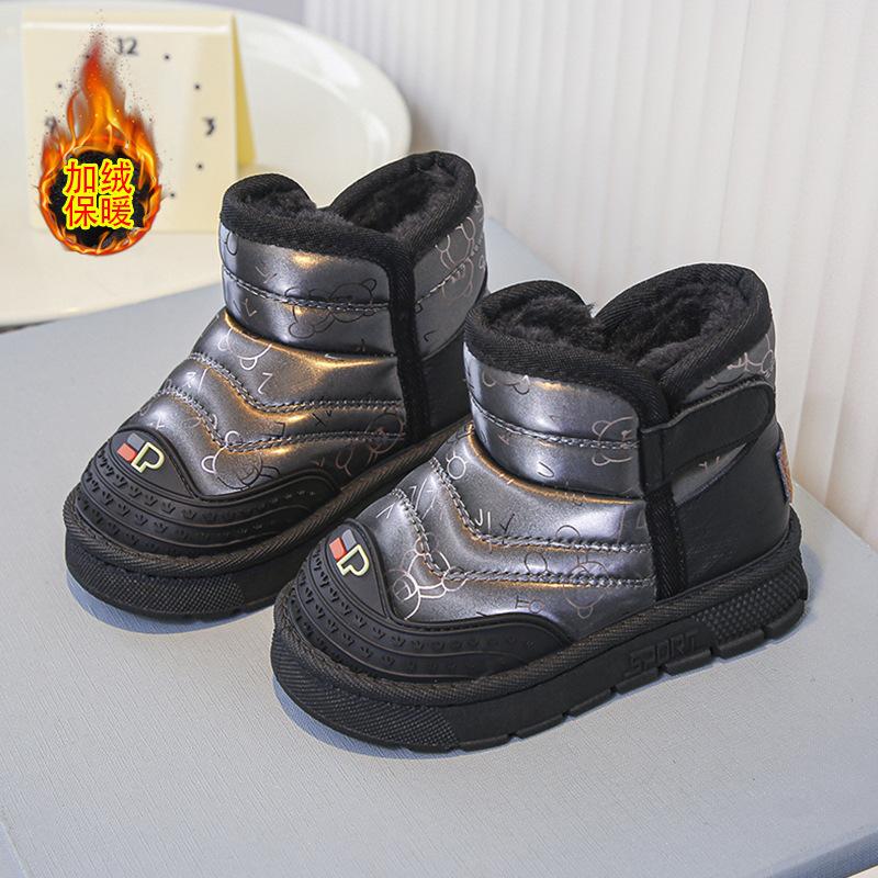 Детская обувь Модные зимние ботинки с хлопковыми вставками и рисунком из мультфильмов Теплые зимние ботинки для девочек с мягкой подошвой Теплые плюшевые кроссовки для мальчиков Botas Niña