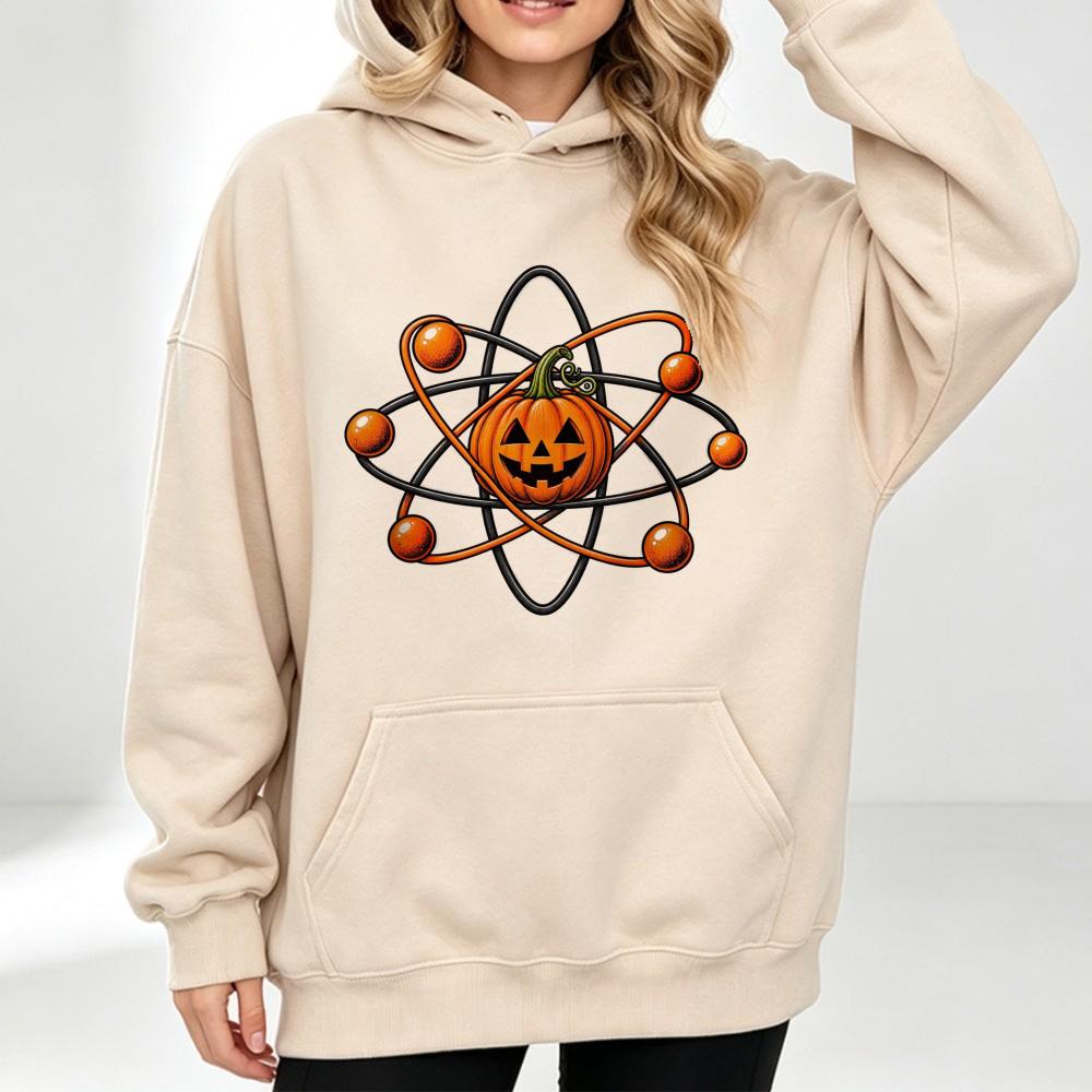 Science Teacher Halloween Hoodies Physics Chemistry Pumpkin Atom Graphic Sweatshirt Science Pun Hooded Science Lover Holiday Top