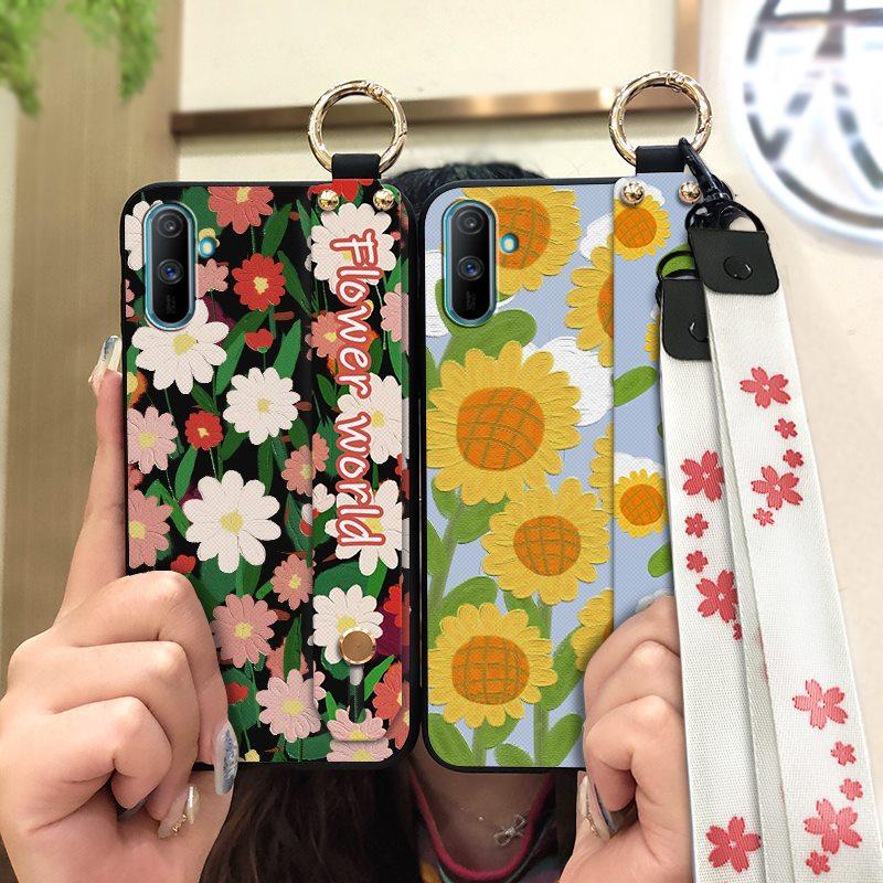 Durable Dirt-resistant Phone Case For OPPO Realme C3/C3i/Narz N10A Silicone Ring Anti-dust Wristband Anti-knock Flower
