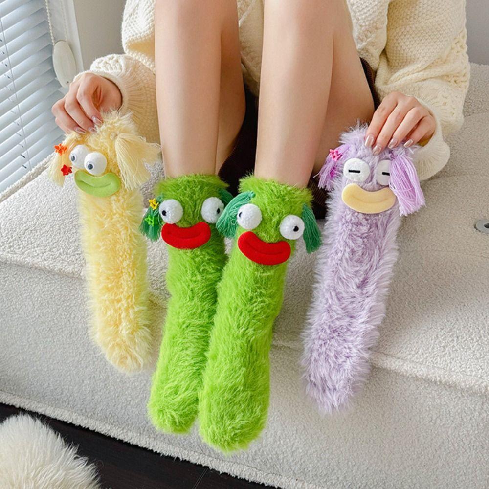 Tassels Funny Tube Socks Cartoon Furry Plush Sock Kawaii Coral Fleece Socks Winter