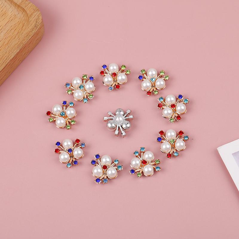 10Pcs Pearl Flower Rhinestone Buttons Sparkling Crystal Hairpins Diy Crafts