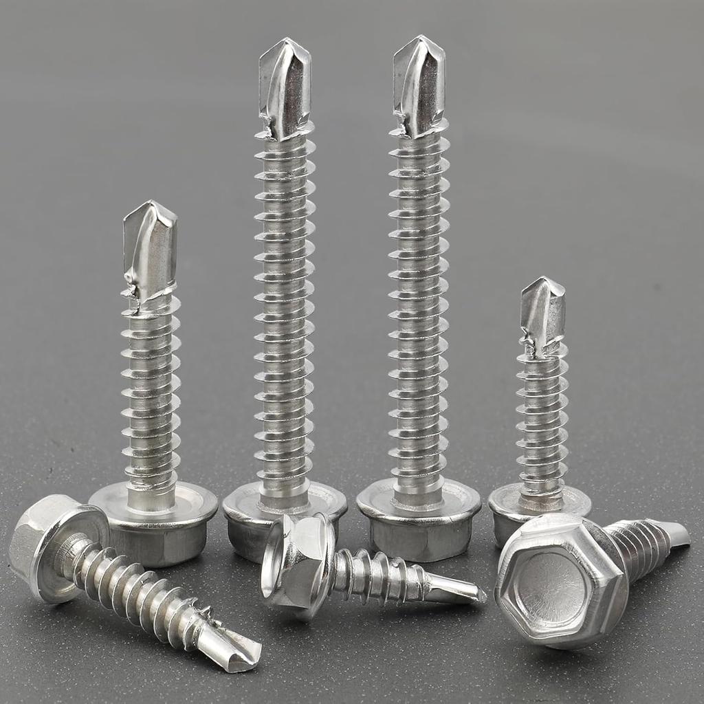 150 саморезов из нержавеющей стали с профилем «ласточкин хвост», наружный шестигранник с автоматической засверловкой.