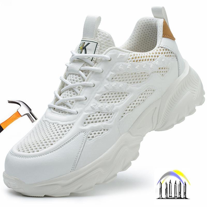 Summer Safety Sneakers White Safety Work Shoes for Men Work Breathable Shoes Comfortable Woman Safety Shoes Plastic Toe Cap Boot