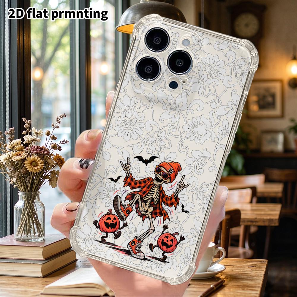 Чехол для телефона: 2D плоский, подходит для iPhone 18 17 16 15 14 13 Pro, прозрачная защита четырех углов, череп с камнями, подарок на Рождество и Хэллоуин