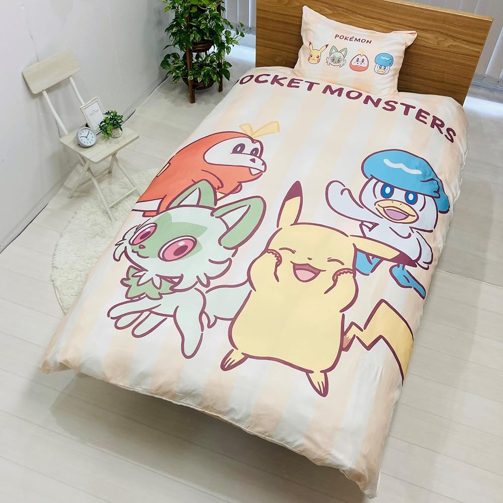 MORIPiLO Pokemon Duvet Cover Set - Pikachu & Paldea Friends - Duvet Cover & Pillowcase - Soft Peach