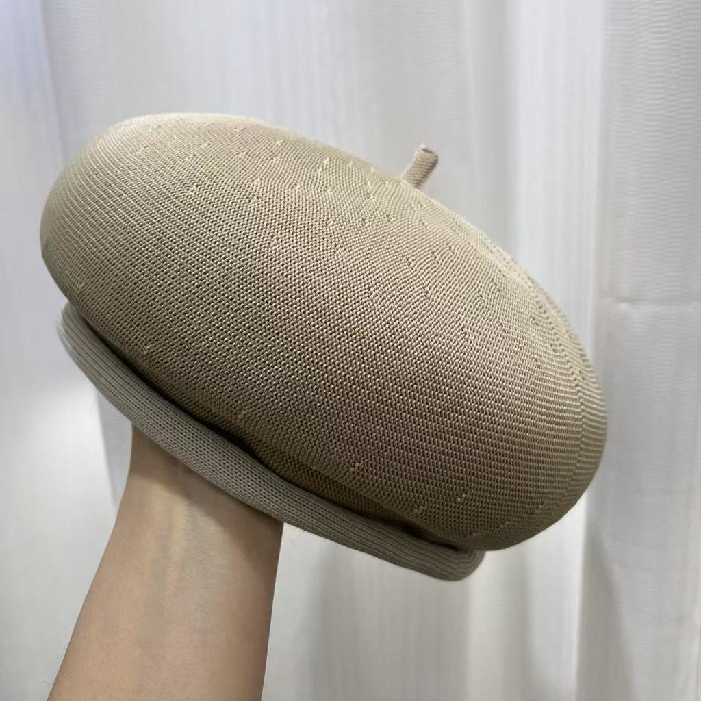 Maillard Brown Three Dimensional Breathable Knitted Beret Women's Autumn and Winter Face Decoration Versatile Hat