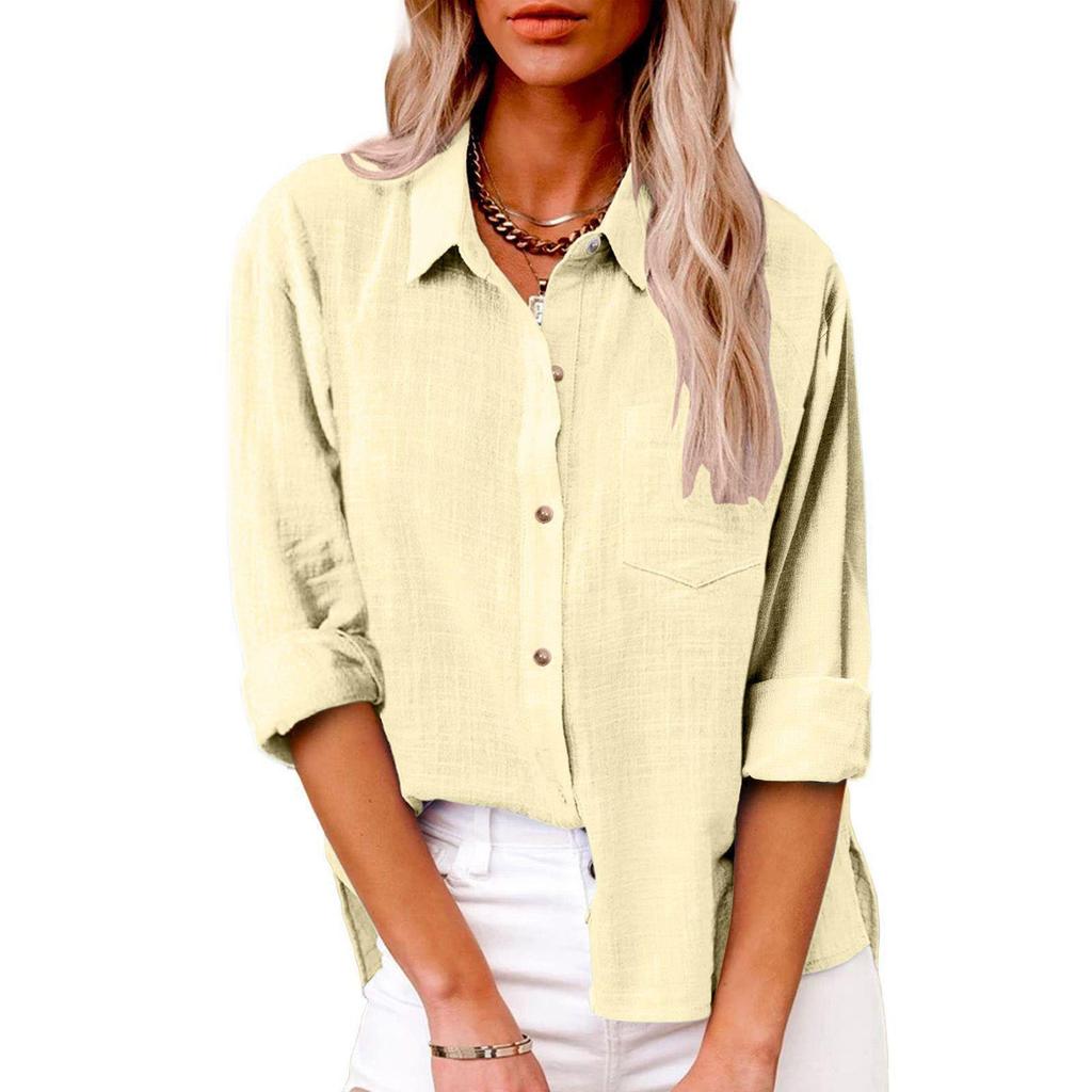Women's Autumn Long Sleeve Button Solid Color Loose Shirt Casual Large Size Shirt