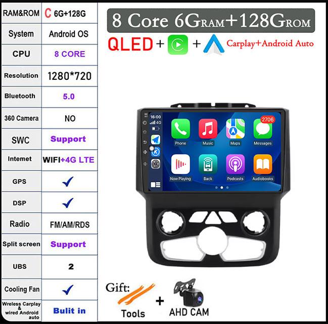 9-дюймовый Android Auto Car Radio для Dodge Ram 1500 2500 3500 2013-2018 Carplay Manual Ac StereoNavigation Carplay Touchscreen BT