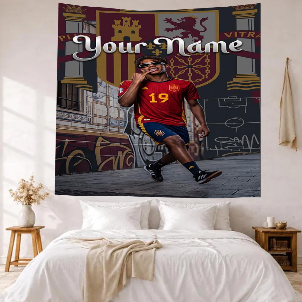 Lamin Yamal Custom Your Name Wall Decor Tapestry Art For Pet Memorial Birthdaywedding Party Backdrop Family Gift