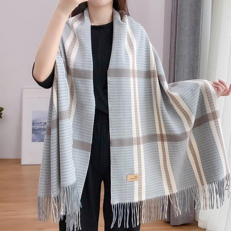 Autumn And Winter Simple Women'S Plaid Scarf Shawl European And American Thick Warm Long Imitation Cashmere Scarf