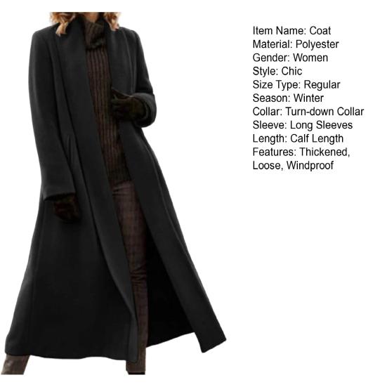 Yousheng Женское зимнее пальто с открытыми стежками, отложным воротником, длинными рукавами, ветровка, свободный кардиган, длина до икры, шерстяное пальто для улицы