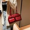 Retro Red Women's Satchel Hobo Bag Patent Leather Multi Pocket Luxury Designer Handbag Female Shoulder Underarm Bag Tote Purses