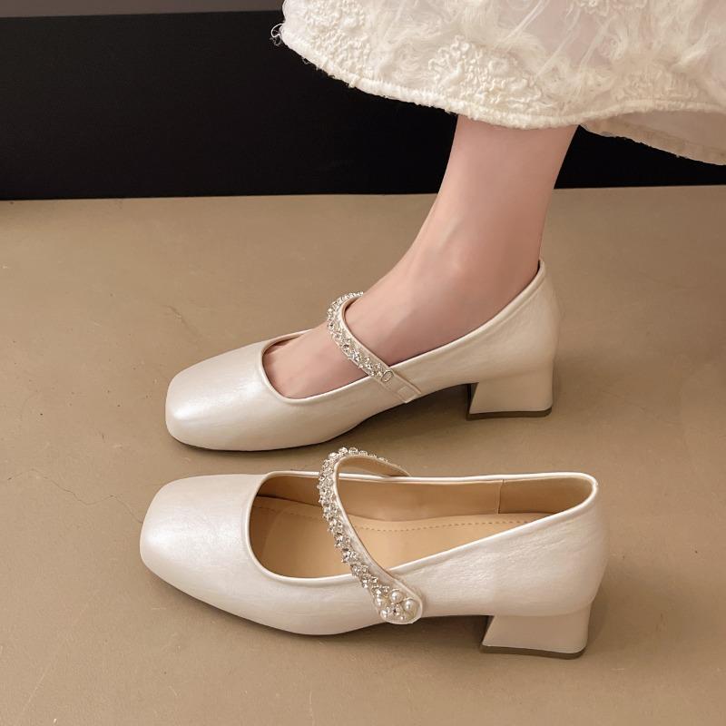 Женские весенние новые популярные туфли с квадратным носком, неглубоким вырезом, цветочным ремешком-слингом, мягкой подошвой, нескользящие, с низким верхом, одинарные туфли на высоком каблуке