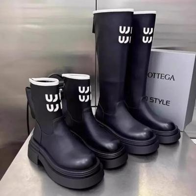 Женские зимние ботильоны на платформе, модные высокие сапоги до середины голени, кожаные туфли на высоком каблуке, зимняя мода 2025 года, нескользящие теплые ботинки Mujer