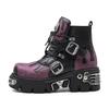 Новые панк женские ботильоны на платформе, женские рок, круглый носок, шнуровка, модные, ретро, массивная подошва, металлическая отделка, короткие ботинки