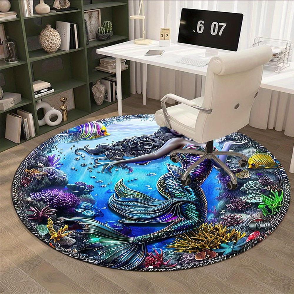 Mermaid And Underwater World Fashion Rug Nonslip Carpet Floor Mat Office Chair Mat Design For Office Decor Suitable For Various Indoor Environments