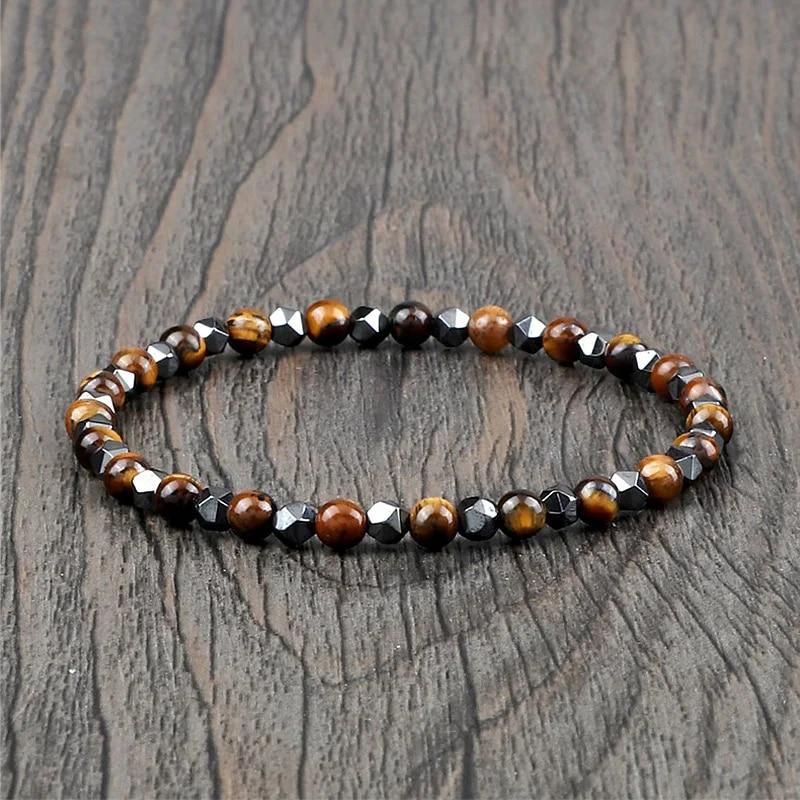 4 мм браслет с бусинами неправильной формы, гематит, мужские эластичные украшения ручной работы, черный лавовый камень, подвески, браслеты для женщин, подарки дружбы