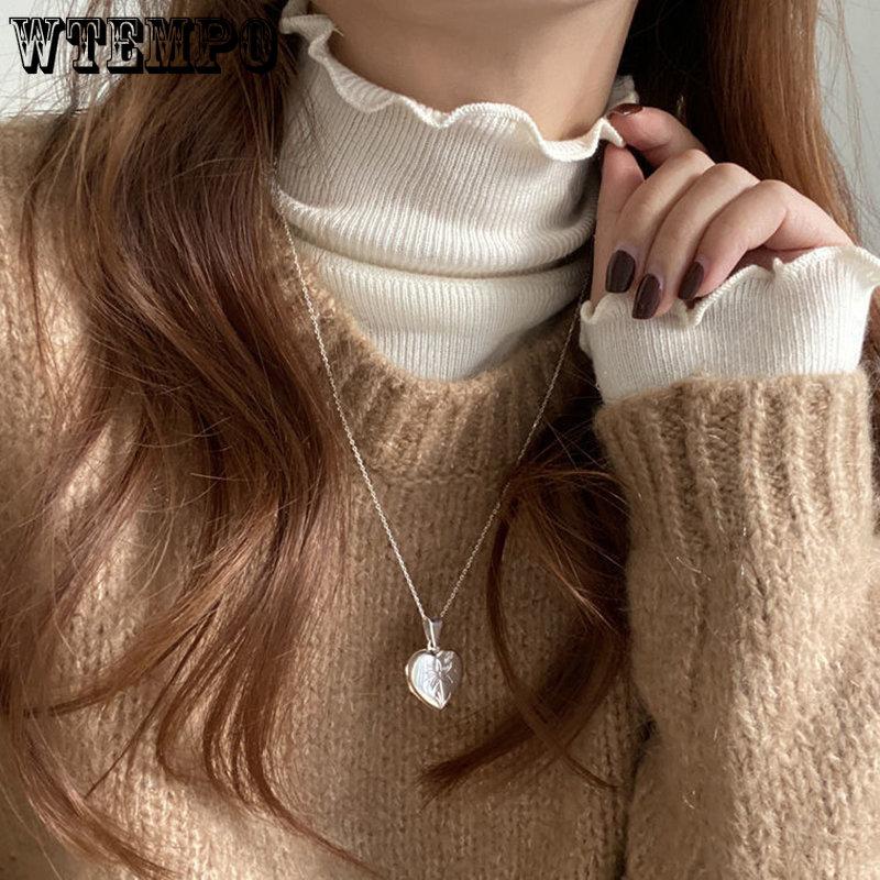 WTEMPO Трикотажные пуловеры с высоким воротником, женские повседневные однотонные свитера с длинными рукавами, элегантные тонкие топы в корейском стиле, трикотаж