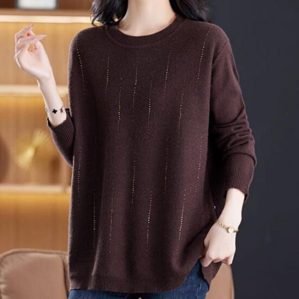 Navava Loose Fit Round Neck Pearl Point Long Sleeve Knit Nk3467