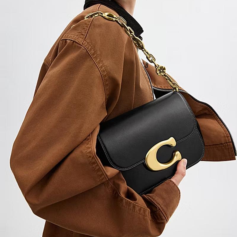 Coach Idol 21 Золотой Логотип Магнитная Застежка Кожаная Сумка Кросс-боди на Плечо Маленькие Женские сумки Черный CW648-B4BK