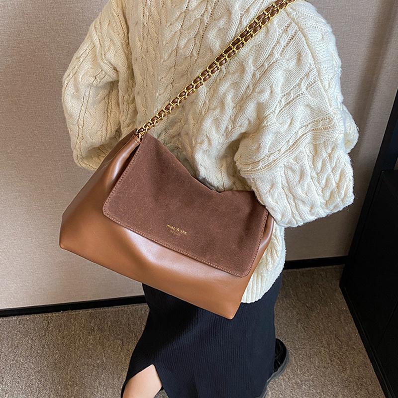 Yogodlns Мягкая сумка-тоут из ПУ кожи Новая женская сумка с золотыми цепочками Высококачественная Вместительная сумка на одно плечо Однотонная Универсальная сумка кроссбоди