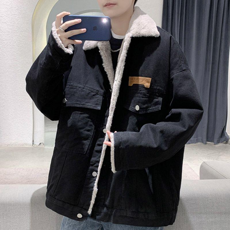 Мужская джинсовая куртка на флисовой подкладке: Японский ретро, Осень/Зима 2025, с подкладкой из овечьей шерсти