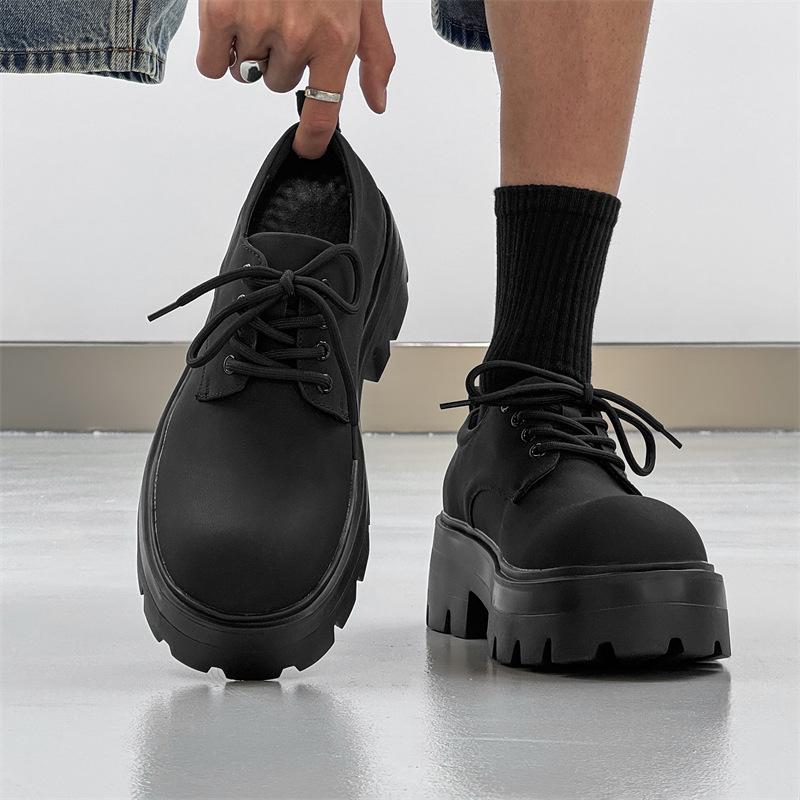 Новые мужские туфли дерби с увеличенным голенищем универсальные ретро туфли с большой головкой на платформе черные круглые 71133-J