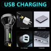 Solar Charging LED Falshlight Camping Light Waterproof Torch USB Rechargeable Flashlights Emergency Flashlight with Battery