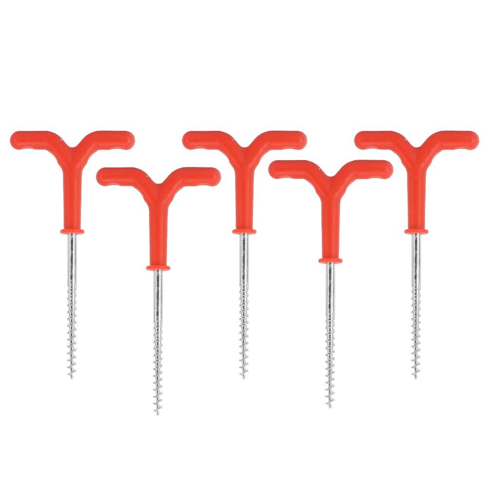 5PCS Metal Plastic Ice Fishing Stakes Y-Handle Grip Tent Stakes Drill Rod Holders Winter Camping