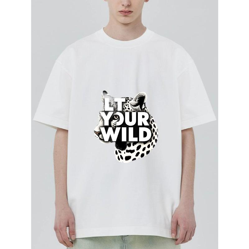 Черная футболка с леопардовым принтом и надписью Let Your Wild для повседневной носки