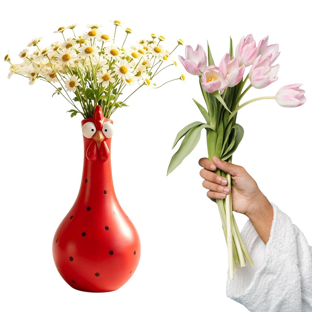 Decorative Long Neck Chicken Vase Resin Figurine Home Office Desk Sculpture Ornament