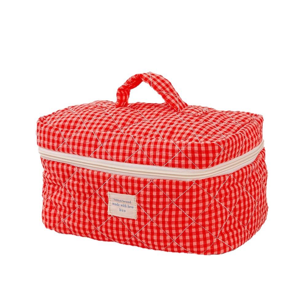 Стеганый красный клетчатый набор из 3 косметичек с клатчем большой вместимости