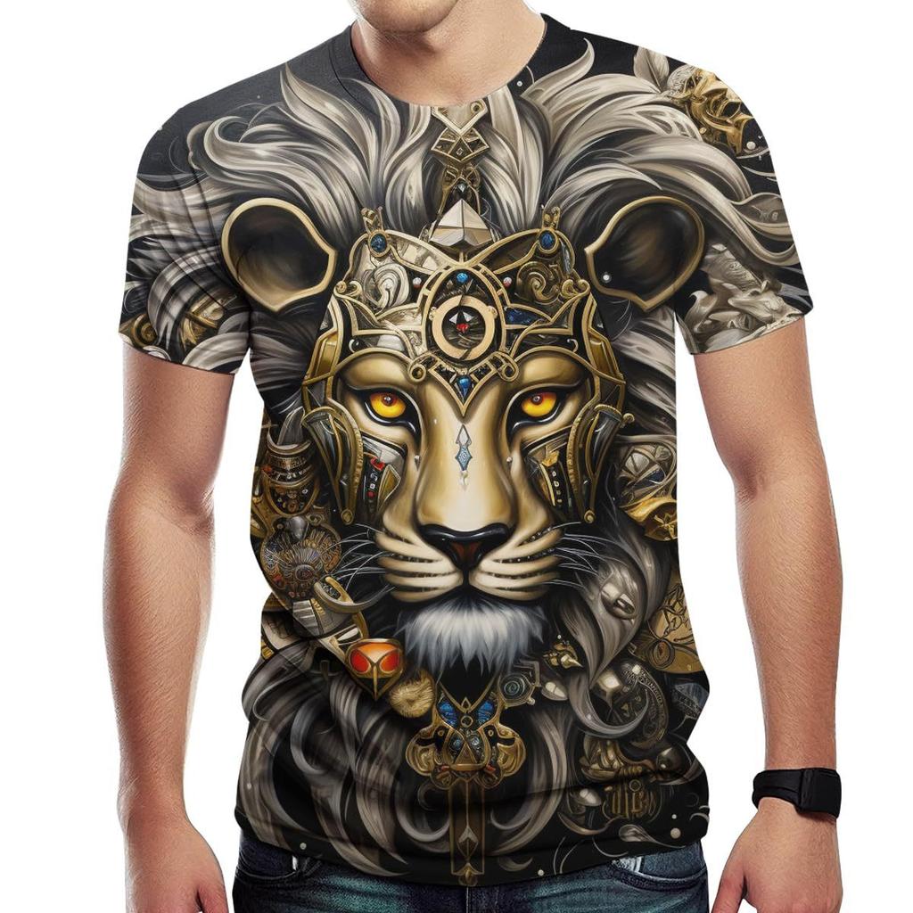 Летний топ с круглым вырезом и 3D-принтом в виде льва, модная повседневная мужская футболка с коротким рукавом