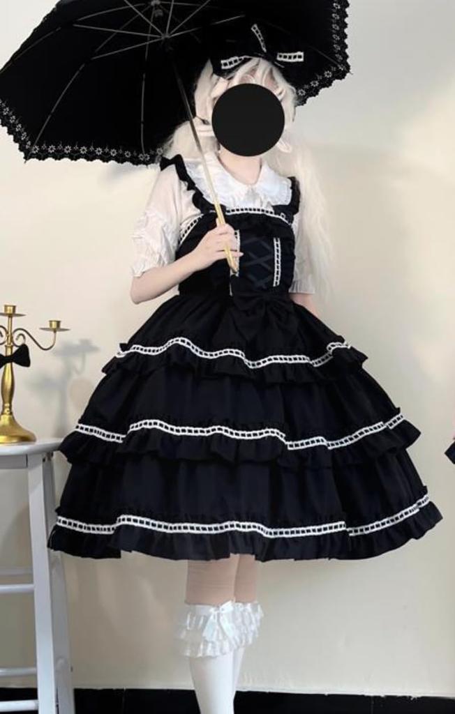 Lolita JSK Ruffle Dress Cosplay Jumper Skirt [Lady Lazy] (Black)