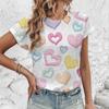 Элегантная футболка с принтом в форме сердца, летняя свободная дышащая высококачественная футболка с круглым вырезом, женская модная повседневная футболка