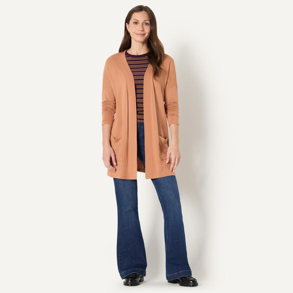 Amazon Essentials Women's Light Caramel Cardigan, Open Front, Ultra Lightweight, Relaxed Fit, Size M