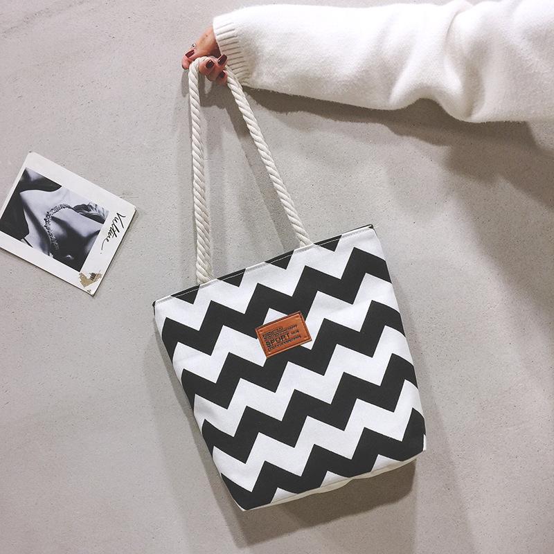 2025 Women's Korean Style Fashion Tote: Large Capacity Canvas Shoulder Shopping Bag with Print Design