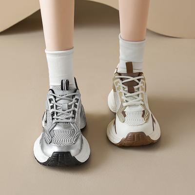 Augustine серебристые кроссовки папины женские 2025 новая летняя толстая подошва маленькие и легкие повседневные спортивные туфли инс