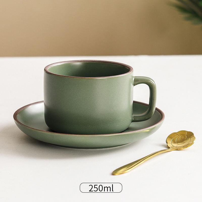 Ceramic Coffee Cup and Saucer Set with Spoon European Luxury Breakfast Cup Ins Retro Light Luxury High-value Small Cup and Saucer