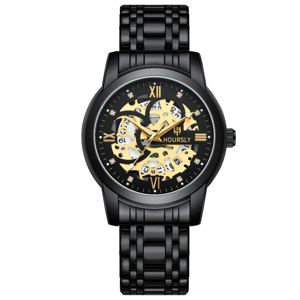 Новые деловые мужские кварцевые часы для отдыха, модные и трендовые, водонепроницаемые, с ночной подсветкой, кварцевые часы с бриллиантовой инкрустацией