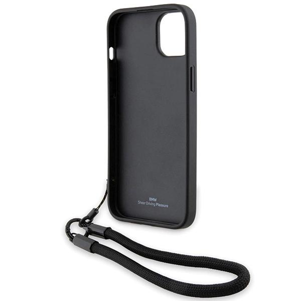 Bmw Signature Leather Wordmark Cord Case For Iphone 15/14/13 - Black