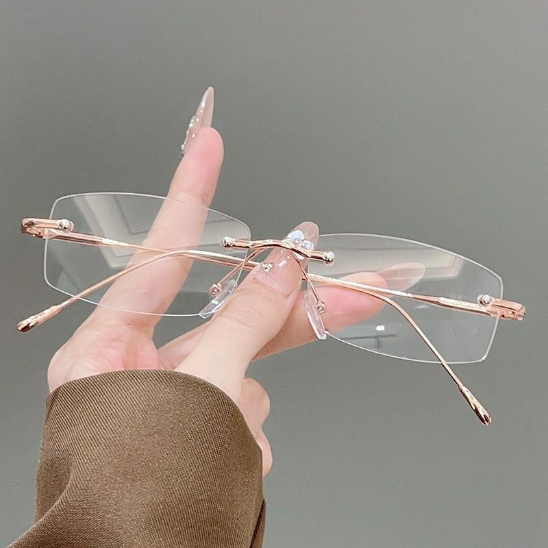 Advanced retro style rimless myopia glasses ultra-light and thin metal frame anti-blue light matching degree N