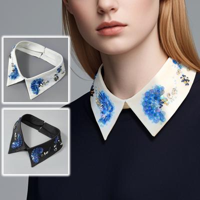 1 Blue Floral Peacock-inspired Detachable Collar for Women – High-end Fashionable Removable Decorative Neckpiece, Suitable for S