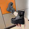 Fashion 9CM Metal Chain Patent Leather Punk Ankle Boots Women New Winter Designer Chunky Platform Boots Woman Black Gothic Lolita Shoes