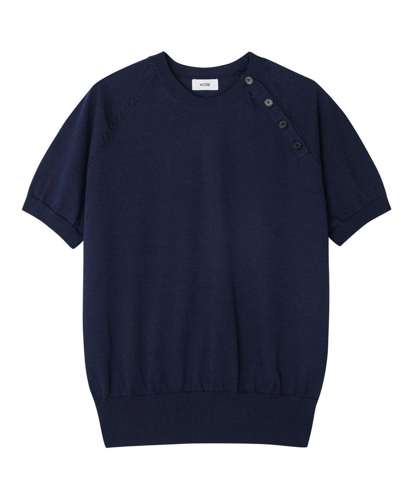 NOISE Shoulder Open Henley Short Sleeve Knit - Navy