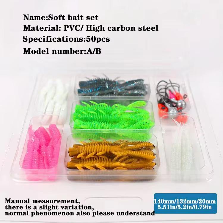 50pcs Silicone ABS Soft Lure Jig Hooks Fishing Bait Bass Pike Saltwater Freshwater Fishing Tackle Topwater River Lake Stream