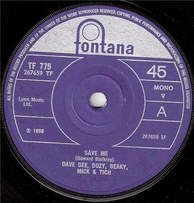 7-дюймовая пластинка DAVE DEE, DOZY, BEAKY, MICK & TICH - Save Me TF775 Fontana 1966 UK Rock Б/у