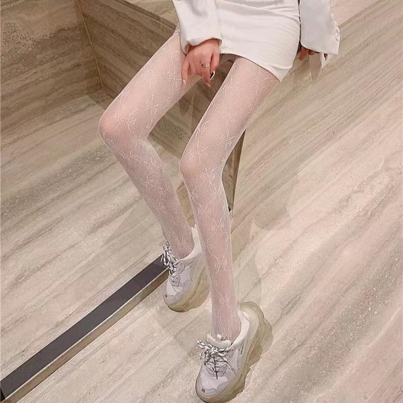 Полые кружевные сетчатые чулки с трусиками-боди Лолита Ретро Цветочная лоза Белые Черные чулки для женщин