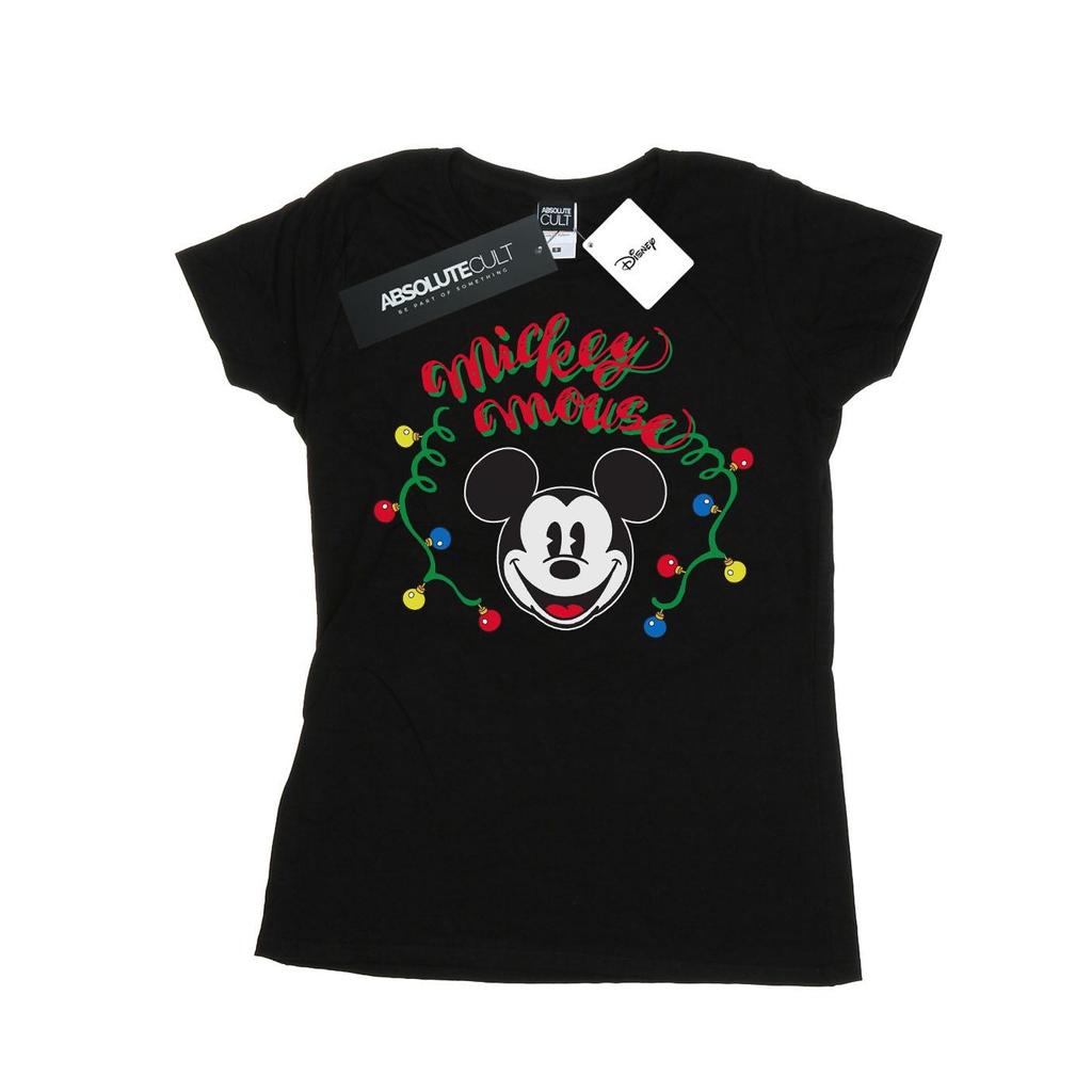 Disney Womens/Ladies Mickey Mouse Christmas Light Bulbs Cotton T-Shirt